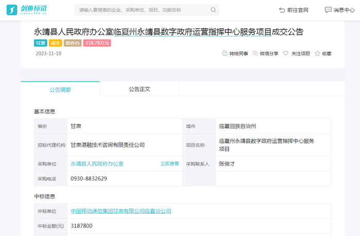 临夏州永靖县数字政府运营指挥中心服务项目