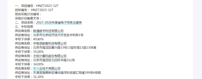 2023-2026年度省电子政务云服务成交公告